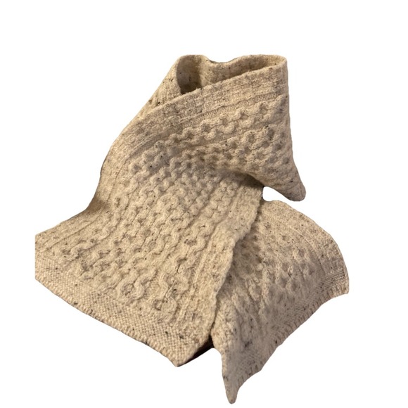 Aran Crafts 100% Wool Scarf Celtic Stitch Made In Ireland Speckled Beige Greige - Picture 1 of 4